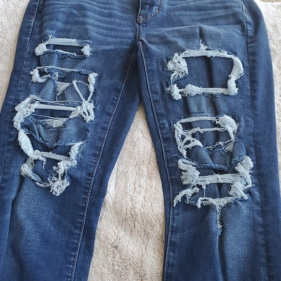 American Eagle Dark Wash Embellished Mid Rise Next Level Stretch Jegging Size 4