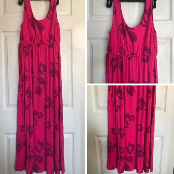 NWT Rachel Zoe Hot Pink Tropical Long Relaxed Fit Maxi Dress Size S