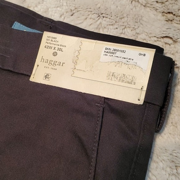 NWT Haggar Straight Fit Black Performance Cotton Pants Size 42x30