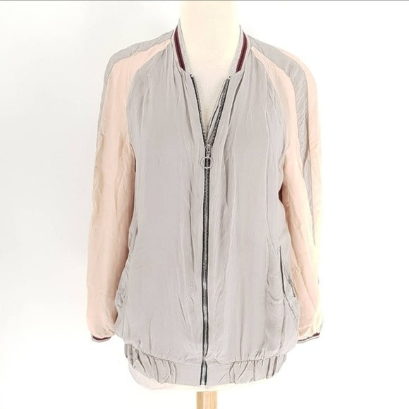 Zara Woman Grey Pink Light Weight Flowey Crinkly Bomber Jacket Size S