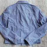 Talbots Blue White Plaid Jean Jacket Style Button Up Jacket Size XS