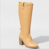 NWT Universal Thread Davina Heeled Faux Leather Riding Boot Tan