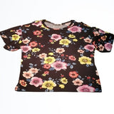 NWT Blu Heaven Black Floral Short Puff Sleeve Tee Shirt Size S