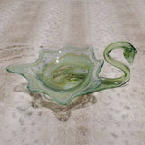 1960's Arklahoma Sooner Art Glass Hand Blown Swan Mint Chocolate Swirl