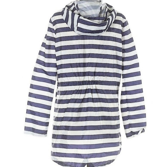 ASOS Petite Navy and White Horrizontal Striped Hooded Longer Windbreaker Size 8P