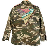 Beautiful Stories Embellished Patch Mixed Media Camoflague Utility Jacket Size S