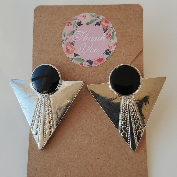 Boutique Vintage Black Silver Tone Triagle Geometric Earrings