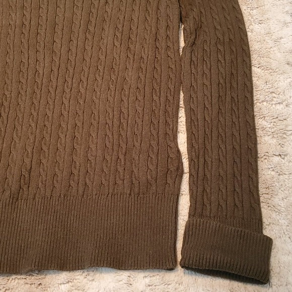 Eddie Bauer Scoop Neck Cable Knit Green Sweater Size S