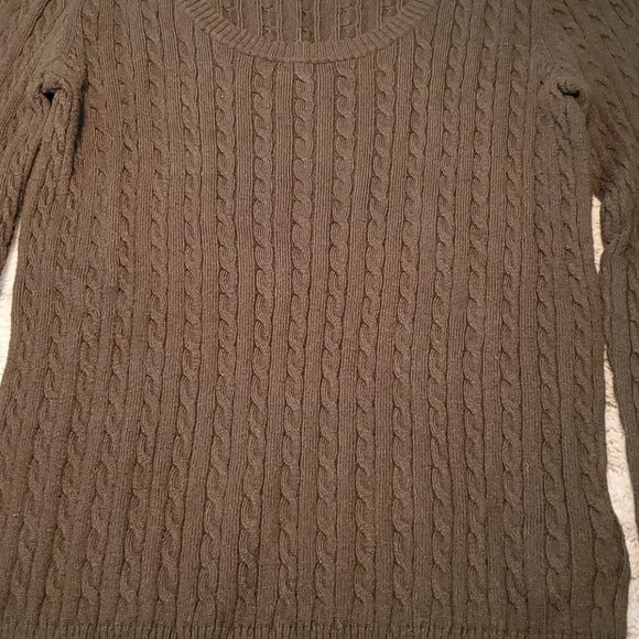 Eddie Bauer Scoop Neck Cable Knit Green Sweater Size S