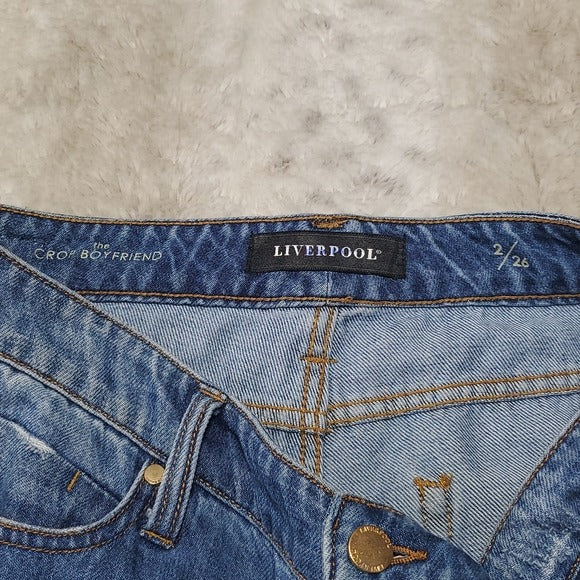 Liverpool Jeans Company Distressed Crop Boyfriend Fit Mid Rise Blue Jeans Size 2