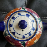 Vintage Japanese Majolica 9" Hand Painted Teapot w Lid Flower & Pollen 8 x 6