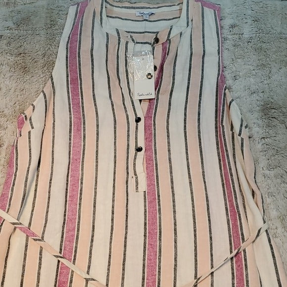 NWT Splendid Linen Stripe Picnic Dress W Tie RD0231X