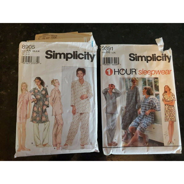 SIMPLICITY 8905 9391 LADIES SUMMER WINTER PAJAMAS & ROBE