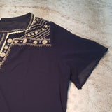 Superb Sheer Navy Blue and Tan Tunic Size 3XL