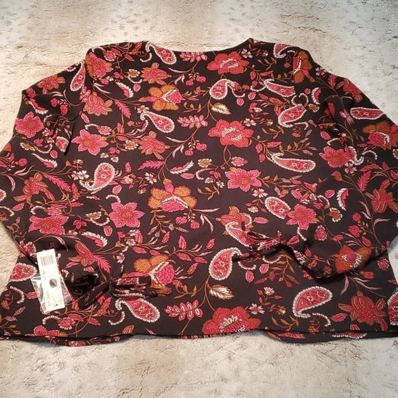 NWT Zac & Rachel Tie Sleeve Printed Paisley Blouse Size S