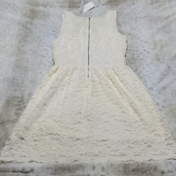 Aqua Cream Floral Lace Detailed A Line Dress Size L