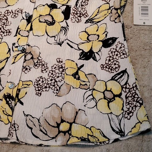 NWT Alia Sketched Floral Hello Yellow Button Up Shirt Size 8