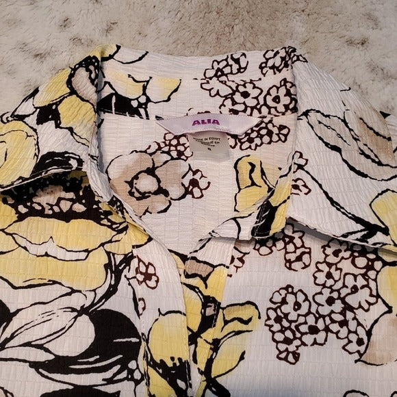 NWT Alia Sketched Floral Hello Yellow Button Up Shirt Size 8