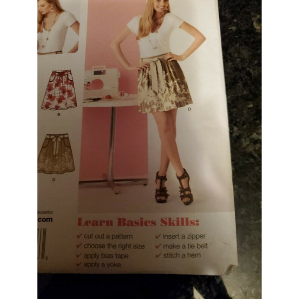 Simplicity 2226 LEARN TO SEW A-Line Skirts w Tie Belts Sz 6-18