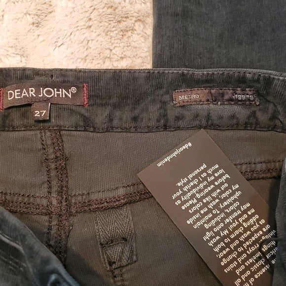 NWT Dear John Mid Rise Black Corduroy Metro Jegging Size 27