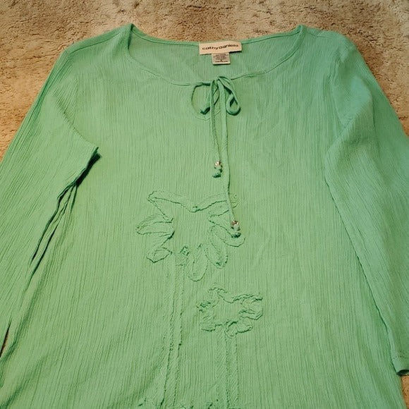 NWT Cathy Daniels Gauze Palm Tree Pop Over Shirt Size S