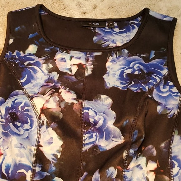 NWT Apt. 9 Blue Floral Scuba Fit and Flare Dress Size XS