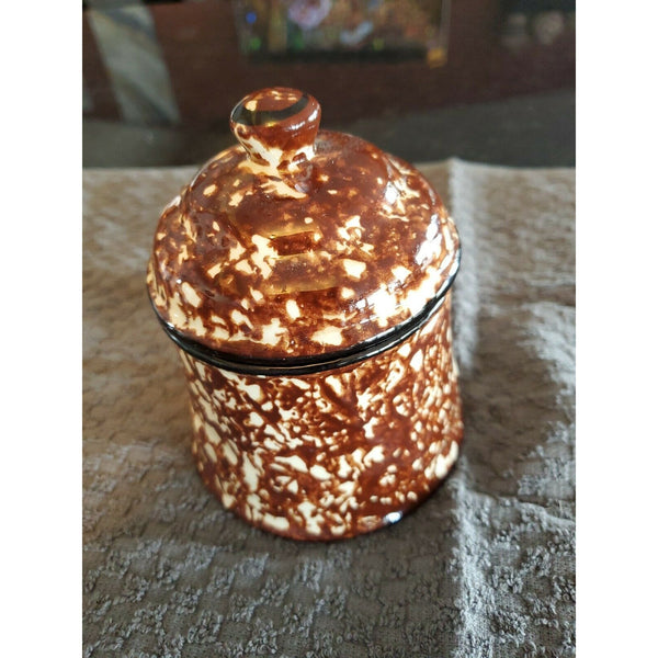 Stangl Town & Country Brown Spongeware Sugar Bowl With Lid