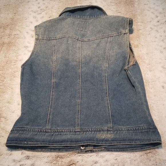 Dolled Up Studded and Distressed Jean Vest Size S