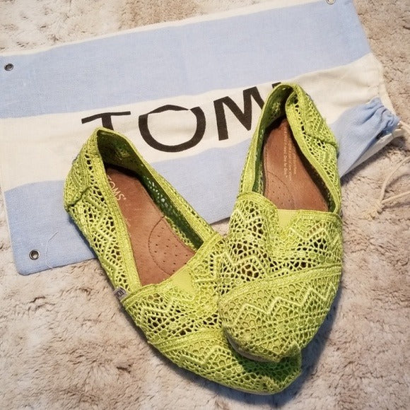 Tom's Lime Green Crochet and Leather Flats Size 7.5W