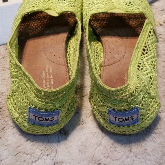 Tom's Lime Green Crochet and Leather Flats Size 7.5W