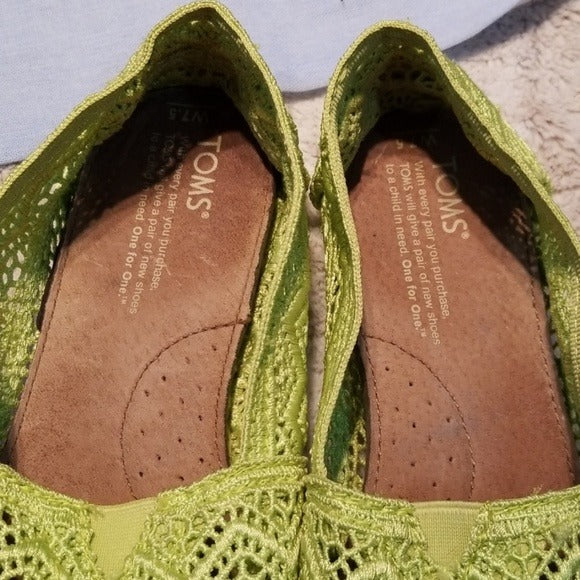 Tom's Lime Green Crochet and Leather Flats Size 7.5W