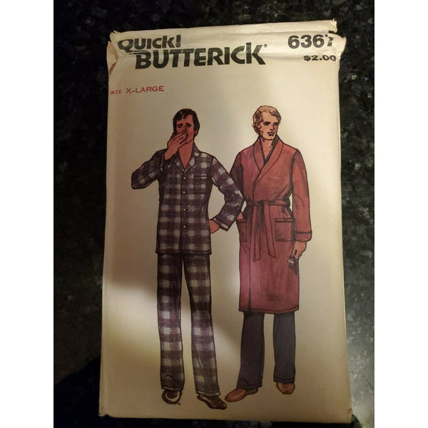 Quick Butterick Sewing Pattern 6367 VTG 80' Men's Robe Pajamas