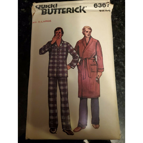 Quick Butterick Sewing Pattern 6367 VTG 80' Men's Robe Pajamas