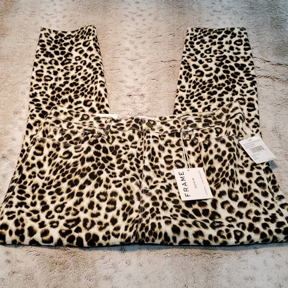 NWT Frame Ali Leopard Print High Rise Skinny Cigarette Jeans