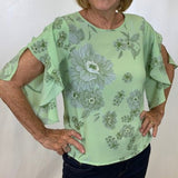 NWT Sioni Relaxed Flowey Floral Blouse w Ruffle Sleeve