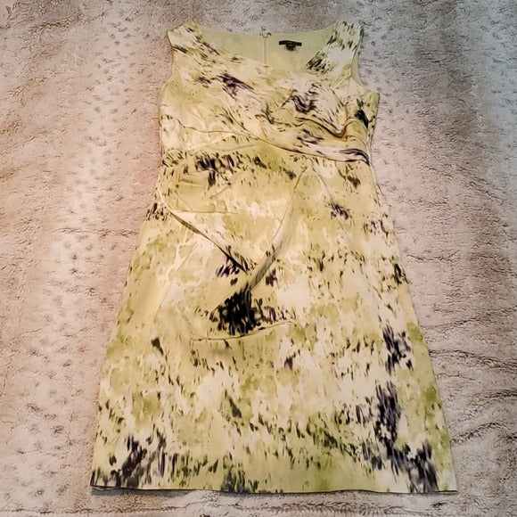 Ann Taylor Silk Green Watercolor Sheath Dress Size 0