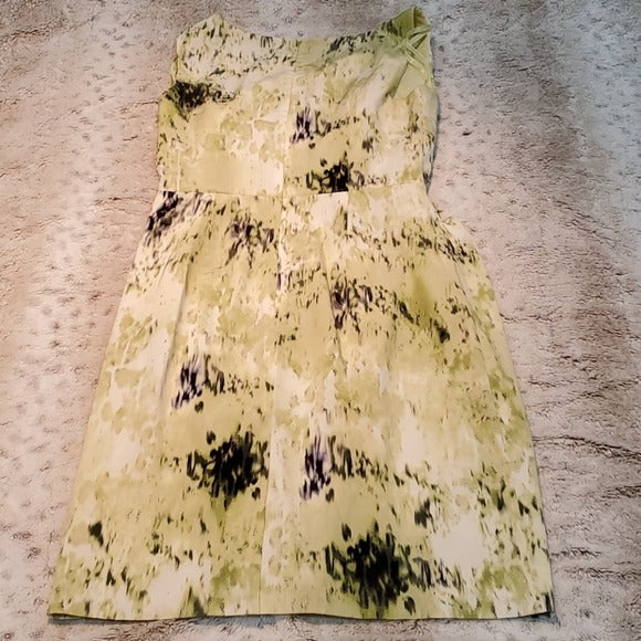 Ann Taylor Silk Green Watercolor Sheath Dress Size 0