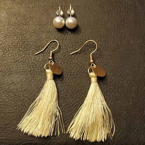 Boutique Cream Tassel Earrings and Simple Studs