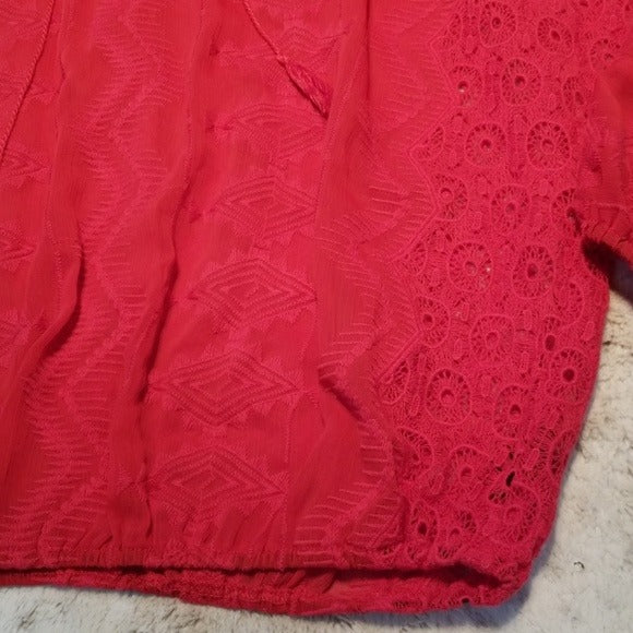 Sanctuary Red Eyelet BOHO Gathered Blouse Size XS