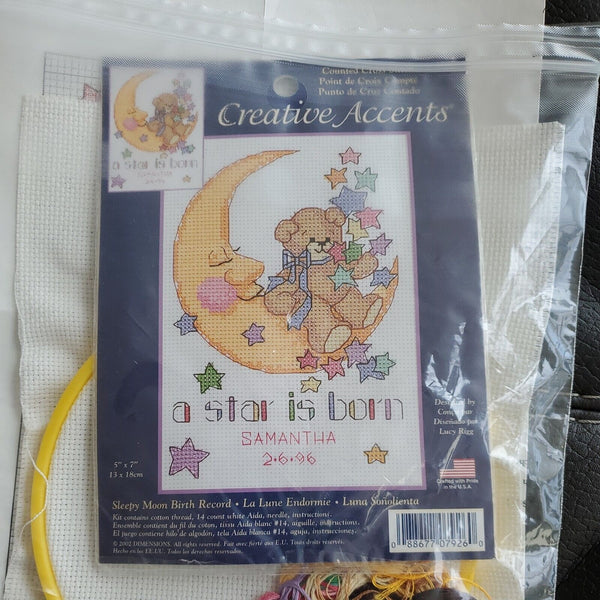 Dimensions Creative Accents Lot Cross Stitch Kit 5x7 Birth Record Bear 7926