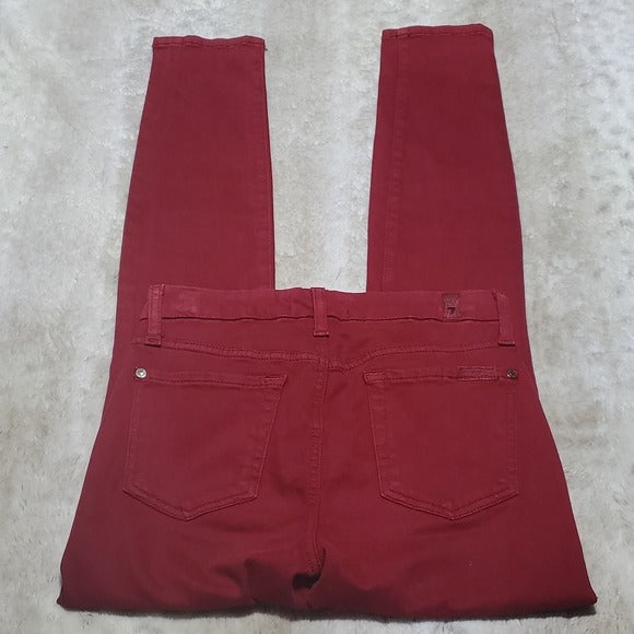 7 For All Mankind Felt Like Deep Red Mid Rise Skinny Jeans Size 25