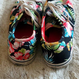 Vans Sneakers Shoes Hawaiian Tropical Black Floral Print Women Size 7.5 Lace Up