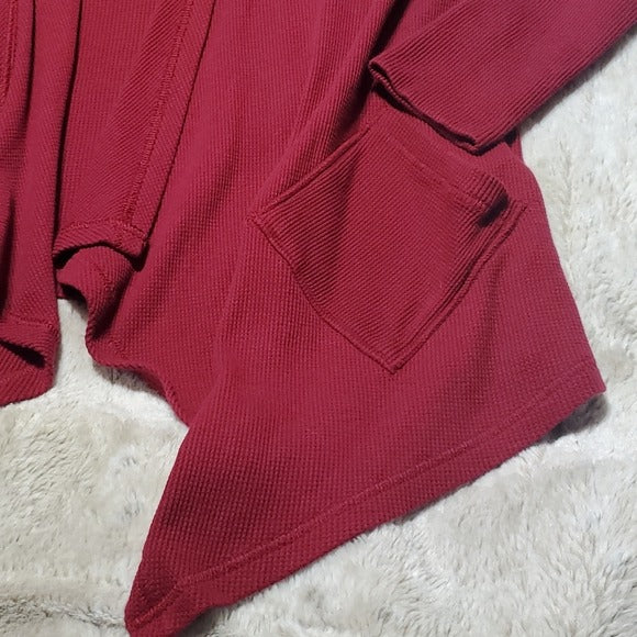 Chicos Dark Red Open Front Hooded Grannie Stayle Relaxed Cardigan Size MP