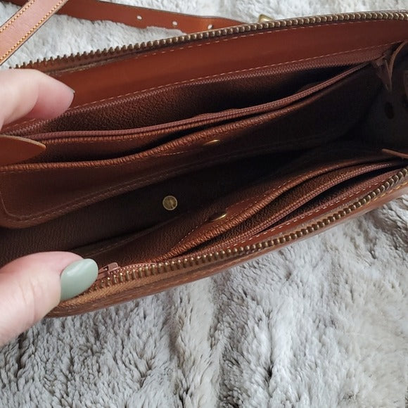 Vintage Dooney & Bourke Tan and Brown Leather Shoulder Bag Solid Brass Hardware