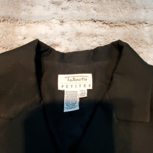 Talbots Petites Black Linen Blend 4 Button Blazer Size 12P