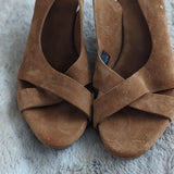 UGG Light Brown Hazel Suede Leather Slingback Open Toe Wedge Sandals Size 9