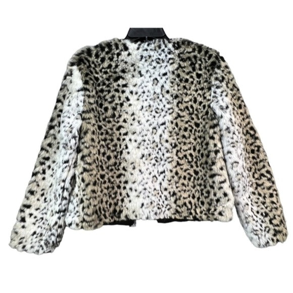 BB Dakota Wild Thing Snow Winter Jacket Black Tan Leopard Soft Faux Fur Size M