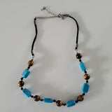 Lia Sophia Black Leather Multi Length Necklace w Blue and Brown Accent Necklace