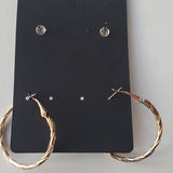 Boutique Two Pair Mid Size Heart Studs and Medium Gold Tone Hoops