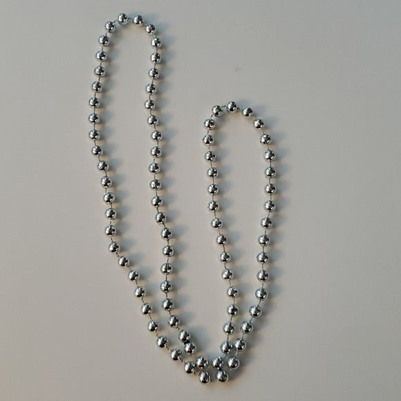 Boutique Bright Silver Simple Beaded Longer Necklace